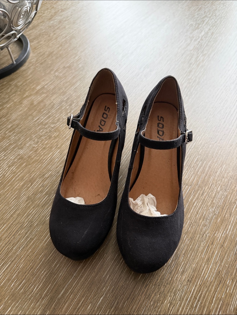 Soda Black Mary Jane Heels with Buckle Strap